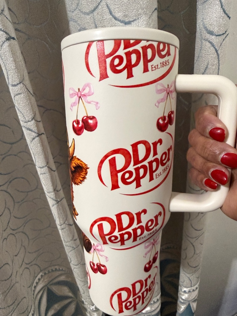 Dr Pepper Cherry Logo  Travel Mug - White & Red